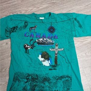 Vintage Canada AOP Map Animals Nature Mens Sz XL Cityscape All Over T Shirt